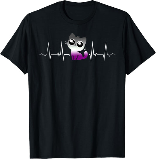 Cute Ace Pride Cat Heartbeat Asexual Flag LGBTQ Kawaii T-Shirt