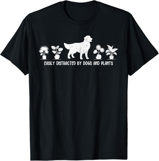 Easily Distracted By Dogs and Plants Funny Plant Dog Lover T-Shirt