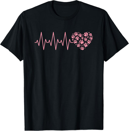 Cute Pink Dog Heartbeat Dog Paw Dog Lover Dog Heart T-Shirt