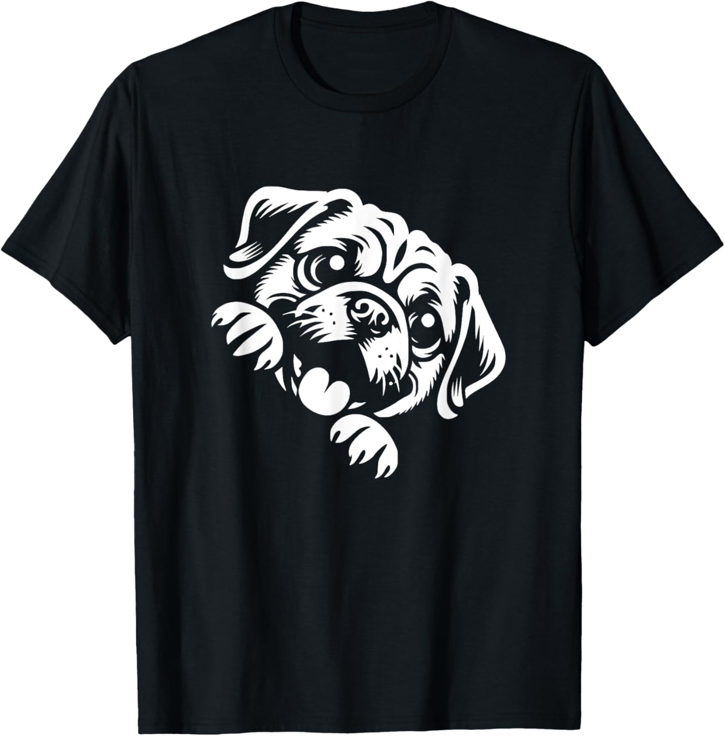 Cute Puggle Peeking Dog Graphic Design T-Shirt, Small, Black
