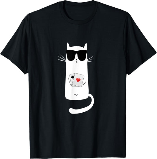 Funny Cat Wearing Sunglasses Playing Poker T-Shirt