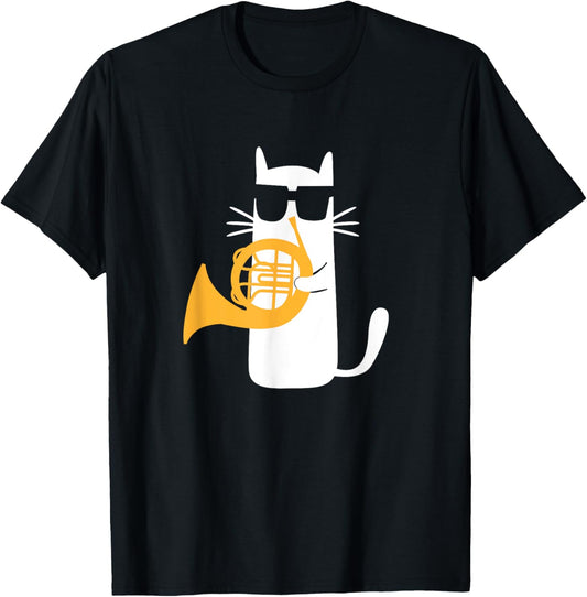 Cat French Horn Funny Cat Lover T-Shirt