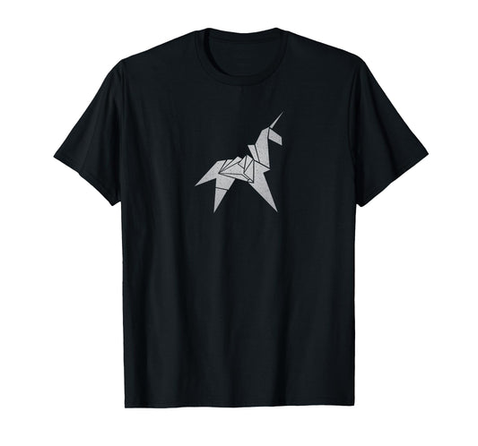 Unrealindeed Unisex-Adults Origami Unicorn Sci-Fi Nostalgia T-Shirt, Black, Small, Short Sleeve