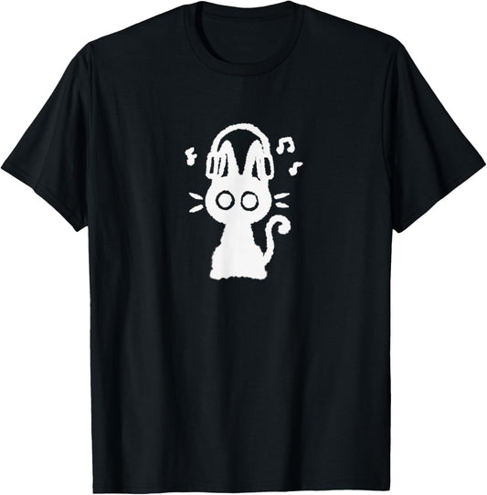 90s Y2K Funny Cute Tomcat Cat Kitten with Headphone Headset T-Shirt