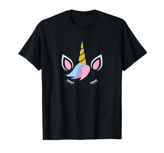 Unicorn Face And Eye Lashes With Colorful Pink Blue Hair T-Shirt
