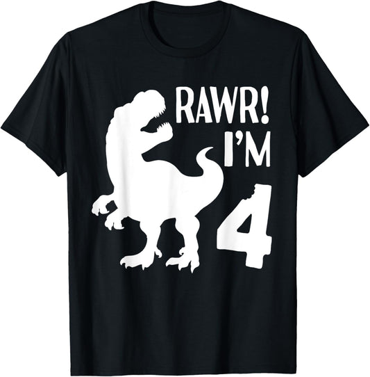 Kids Rawr I'm 4 4th Birthday Dinosaur Shirts Boys Dinosaur T-Shirt