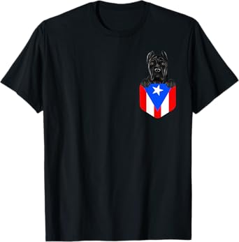 Puerto Rico Flag Cane Corso Dog In Pocket T-Shirt