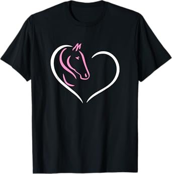 Horse Heart Cute Horseback Riding Equine Equestrian Lover T-Shirt, Small, Black