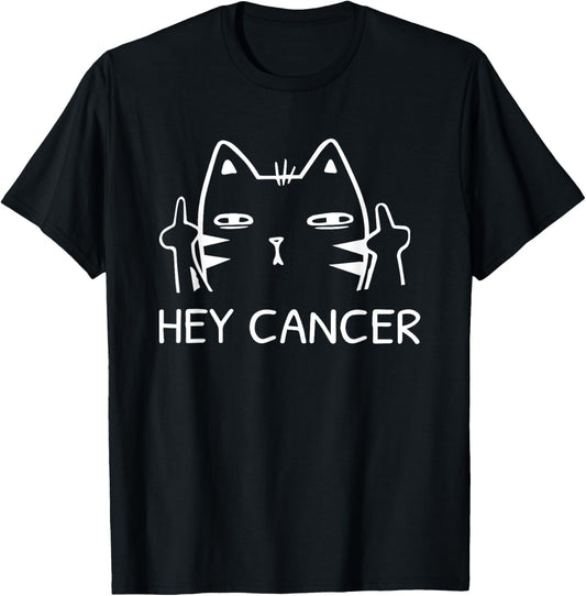 Hey Cancer FCK you Funny Cat Middle Finger T-Shirt