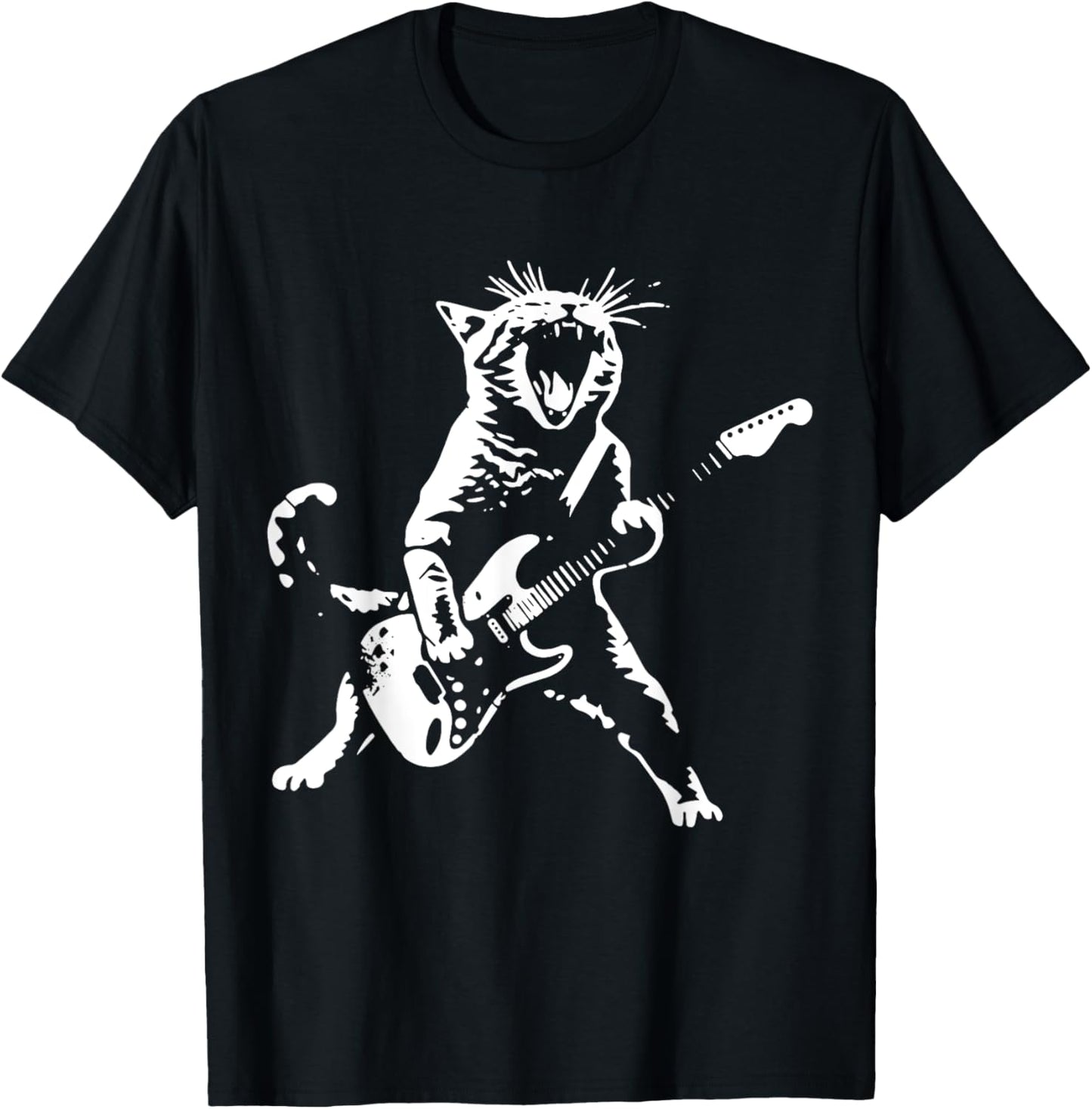 Rock Cat Playing Guitar - Funny Guitar Cat T-Shirt
