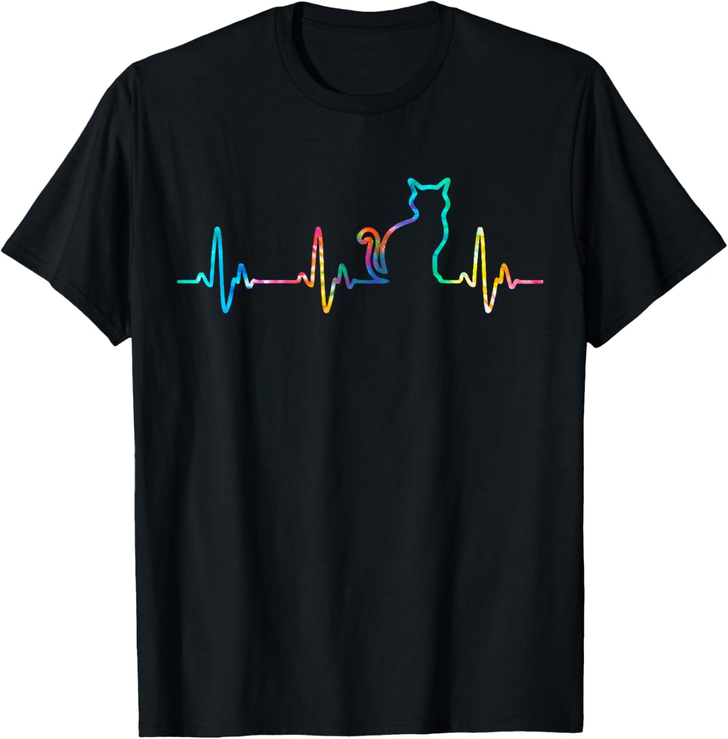 Cat Heartbeat Cat Lover Animal Lovers Tie Dye Womens Mens T-Shirt