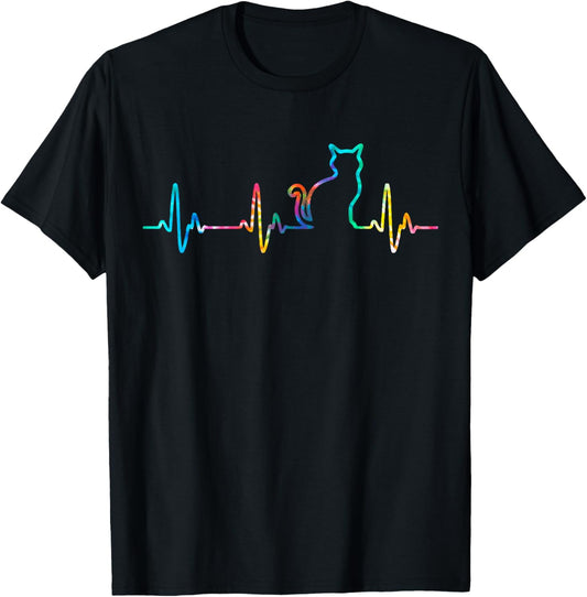 Cat Heartbeat Cat Lover Animal Lovers Tie Dye Womens Mens T-Shirt