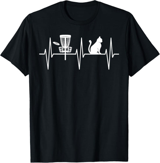 Disc Golf Shirt Funny Cat Lover Heartbeat Disc Golfer T-Shirt