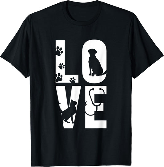 Cute Vet Tech LVT Love Animals Veterinary Technician Dog Cat T-Shirt