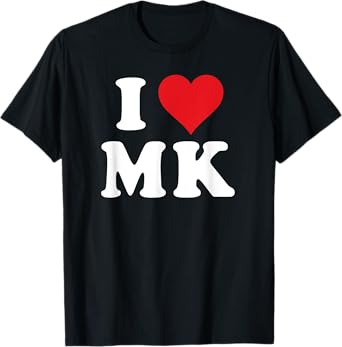 I Love MK Initials I Heart M.K. First Last Name M K T-Shirt