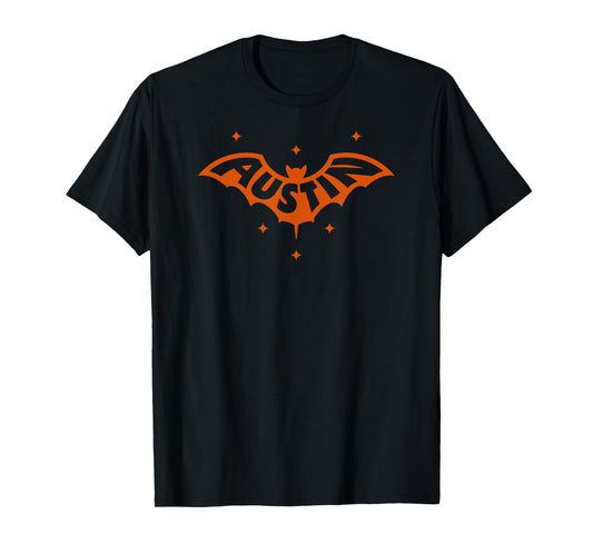 AUSTIN BAT - Austin TX Bat Logo With Stars Design In Orange T-Shirt