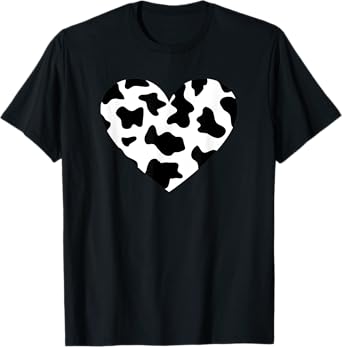 Awesome Cow Print Black & White Print Heart T-Shirt