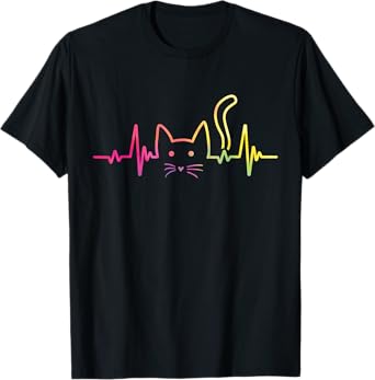 Heartbeat Cat Lover Paws T-Shirt for Men Women Girls Kids