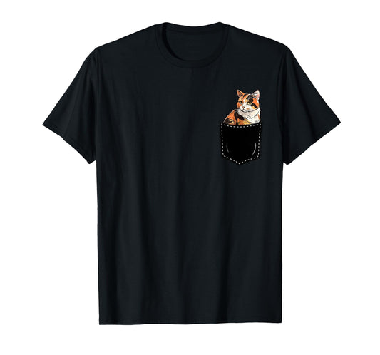 Calico Cat Kitten in Pocket Cute Calico Cat Lovers T-Shirt for Men Women Girls Kids