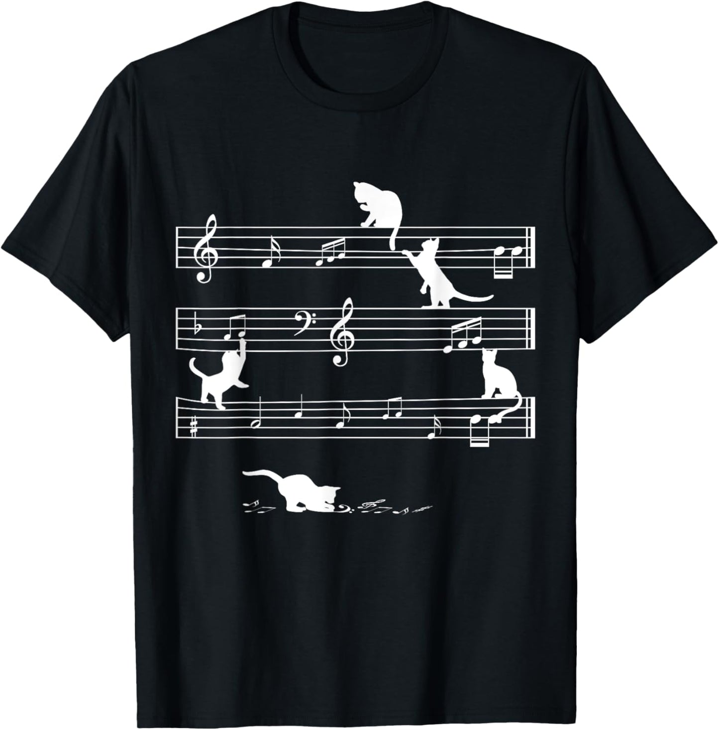 Love Music Cats Playing With Musical Notes Sheets Cute Cat T-Shirt