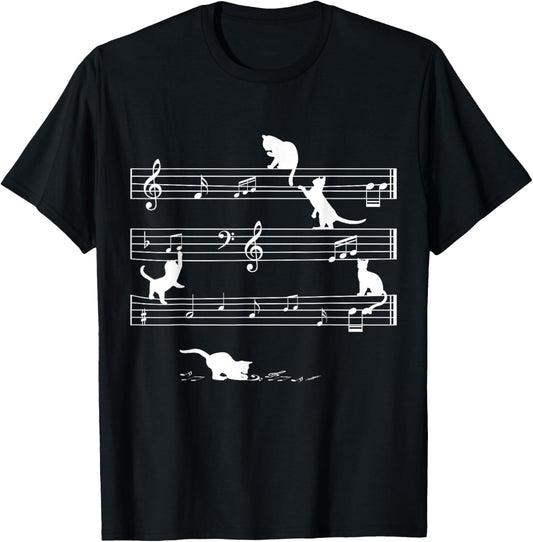 Love Music Cats Playing With Musical Notes Sheets Cute Cat T-Shirt