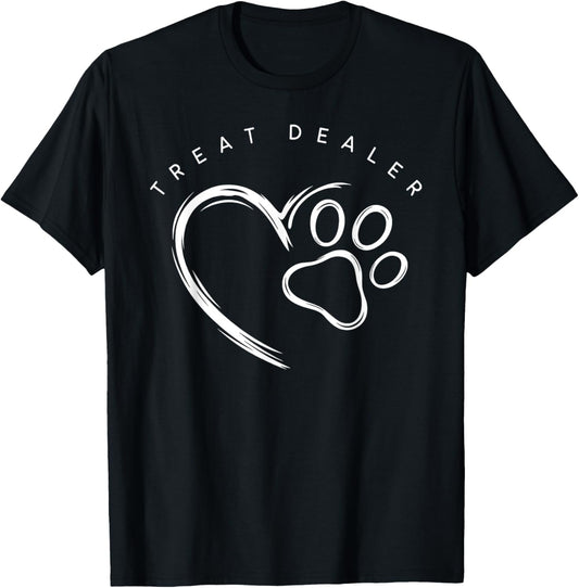 Treat Dealer Dog Lover Cute Paw Print Unisex-Adult T-Shirt Black Small