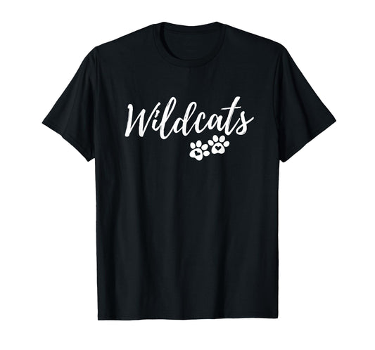 Wildcats - Fancy Script with Heart Paws T-Shirt