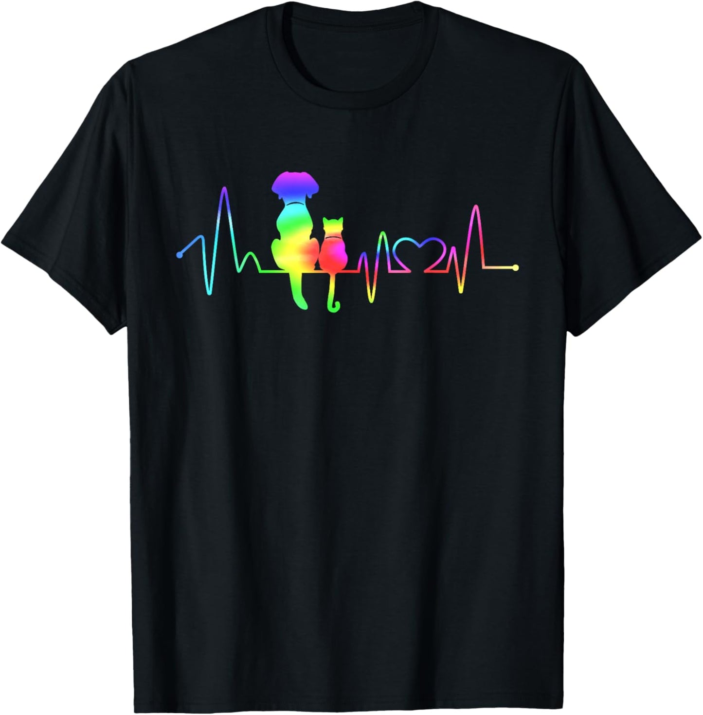 Heartbeat Cute Cat Dog Lover Animal Silhouette Vet Tech T-Shirt