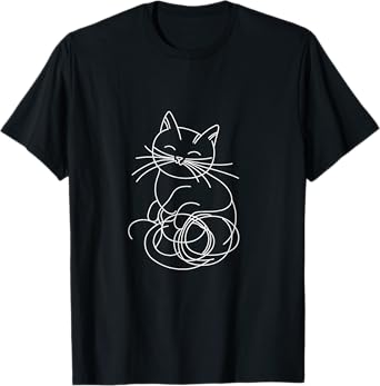 Simple Cat Line Art Minimalist Cat T-Shirt for Men Women Girls Kids