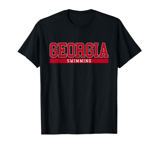 Georgia Swimming T-Shirt - Black, Unisex, Short Sleeve, Modern, Crew Neck, T-Shirt, Swimming Enthusiasts