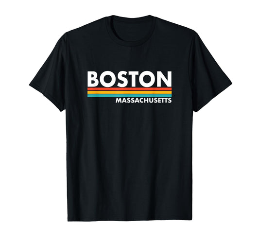 Boston - Massachusetts - Vintage / Retro Stripes - Classic T-Shirt