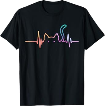 Cat Lover Graphic Heartbeat Silhouette Cute Funny Cat Men Women Girls Kids T-Shirt