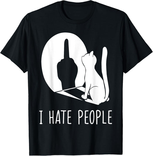Cat Shadow I Hate People Middle Finger T-Shirt