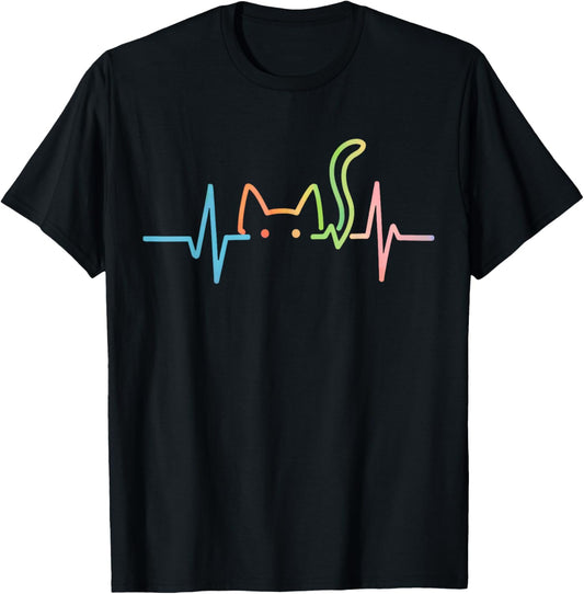 Heartbeat Cat Lover Animal Silhouette Cute Kitty Cat T-Shirt