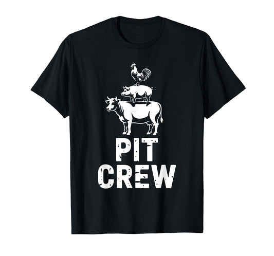 Pit Crew Funny BBQ Meat Stack Cow Pig Chicken Grilling T-Shirt
