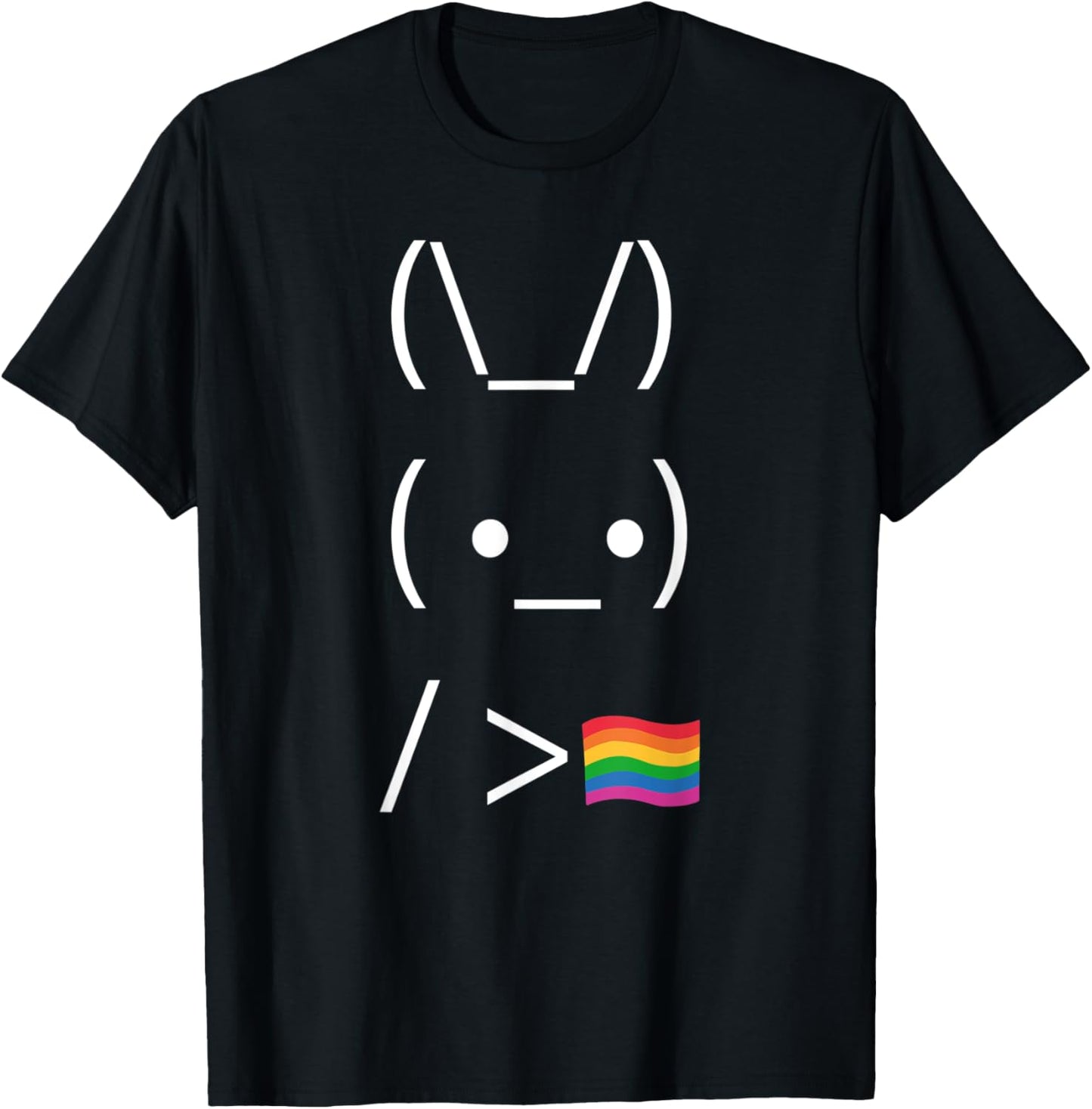 Bunny Holding Rainbow Flag - ASCII Internet Meme Gay Pride T-Shirt