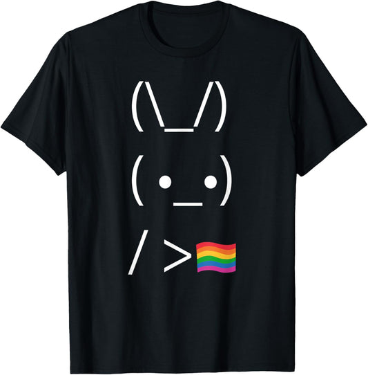 Bunny Holding Rainbow Flag - ASCII Internet Meme Gay Pride T-Shirt