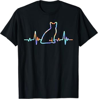 Heartbeat Cat Lover Animal Silhouette Cute Cat T-Shirt