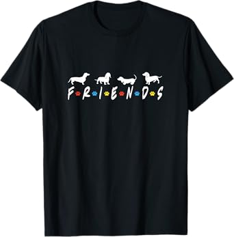 Retro Doxie Weiner Dog Friends Tee, Funny Dachshund Lover Men Women Girls Kids T-Shirt