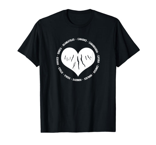 I Love The Finger Lakes New York Gift Heart with Lake Names T-Shirt