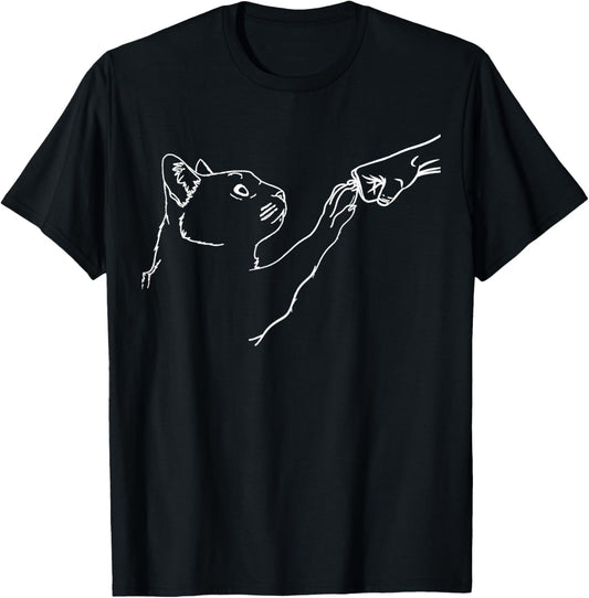 Cat And People Punch Hand Cat Man Friendship Bump Cat's Paw T-Shirt