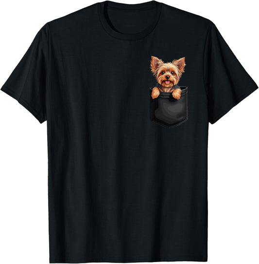 Puppy Yorkshire Terrier in Your Pocket Peeking Dogs Lover T-Shirt