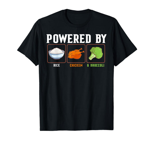 Powered By Rice Chicken And Broccoli Funny New Year Diet T-Shirt
