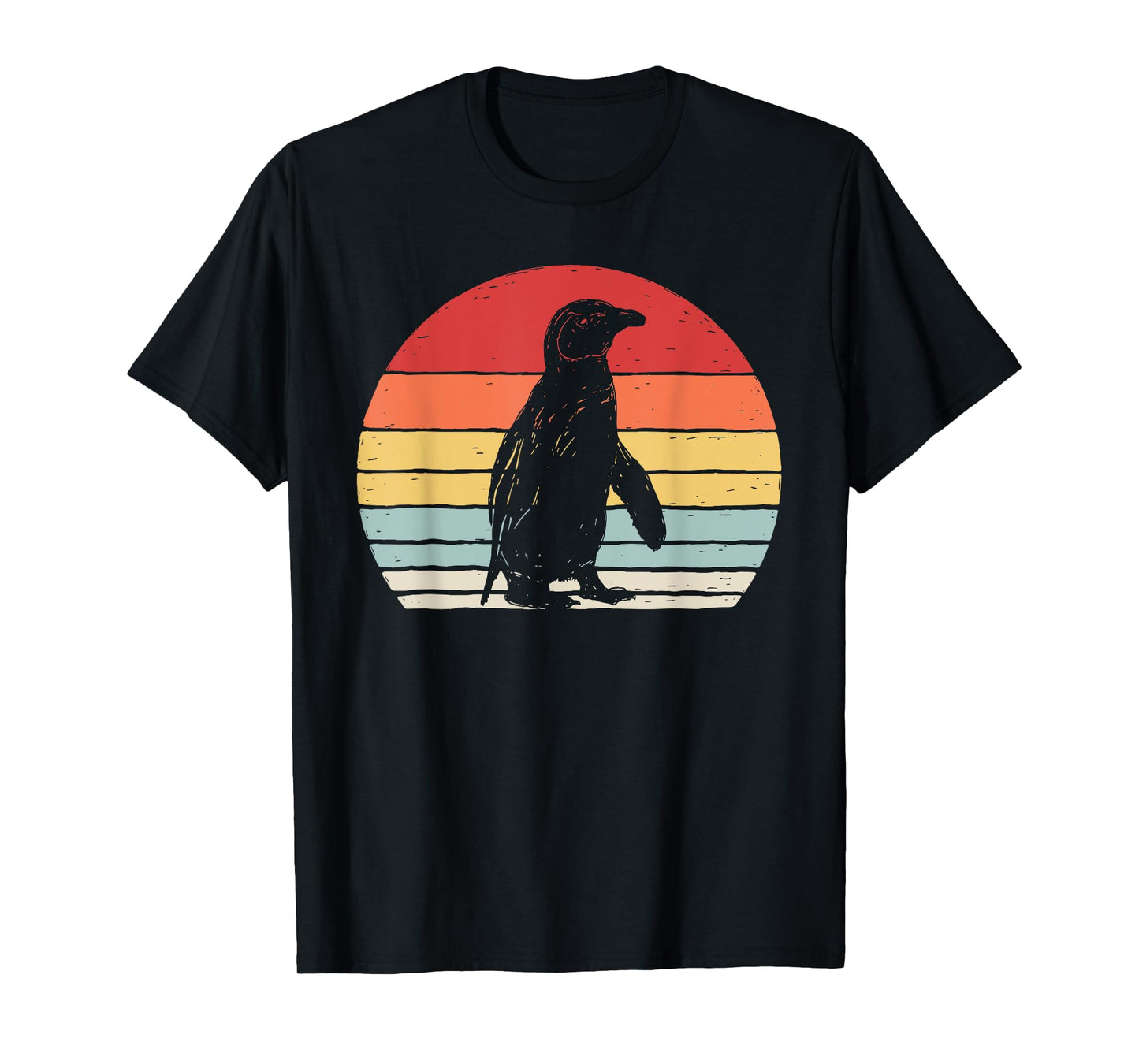 Catch Some Rays Vintage Retro African Penguin Cape Penguin Unisex-Adults Black Short Sleeve T-Shirt