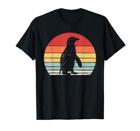 Catch Some Rays Vintage Retro African Penguin Cape Penguin Unisex-Adults Black Short Sleeve T-Shirt