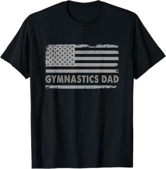 Mens Gymnast Cheer Dad Gymnastics Dad US Flag T-Shirt - Gymnastics Dad Gift for Fathers - Black, Short Sleeve, Small