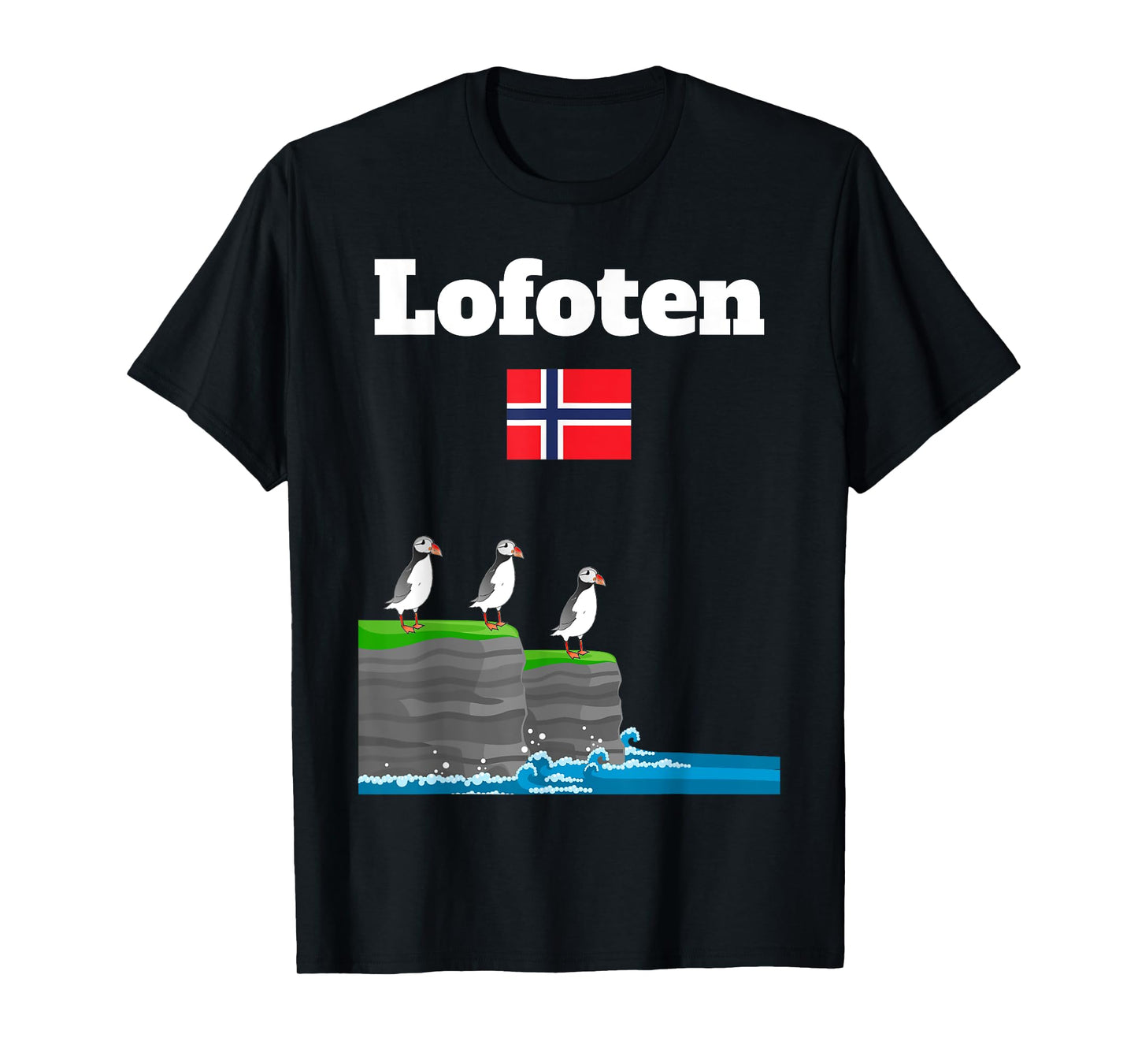 Lofoten souvenir Puffin Colony Sea Cliffs Norway flag T-Shirt