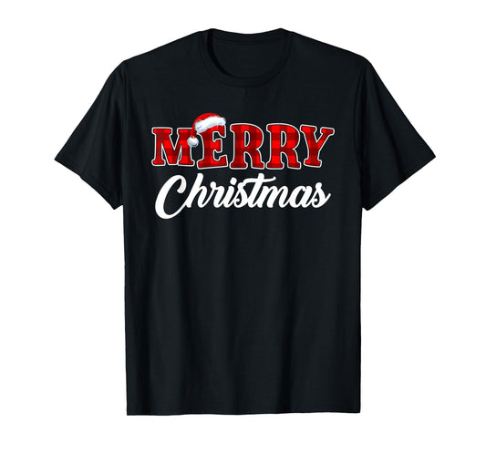 Merry Christmas Buffalo Plaid Red Xmas Santa Hat Pajamas T-Shirt