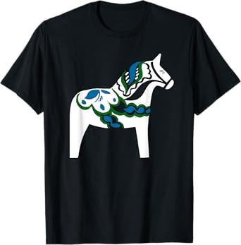 Swedish Dala Horse Sweden White Dalecarlian Horse Design T-Shirt