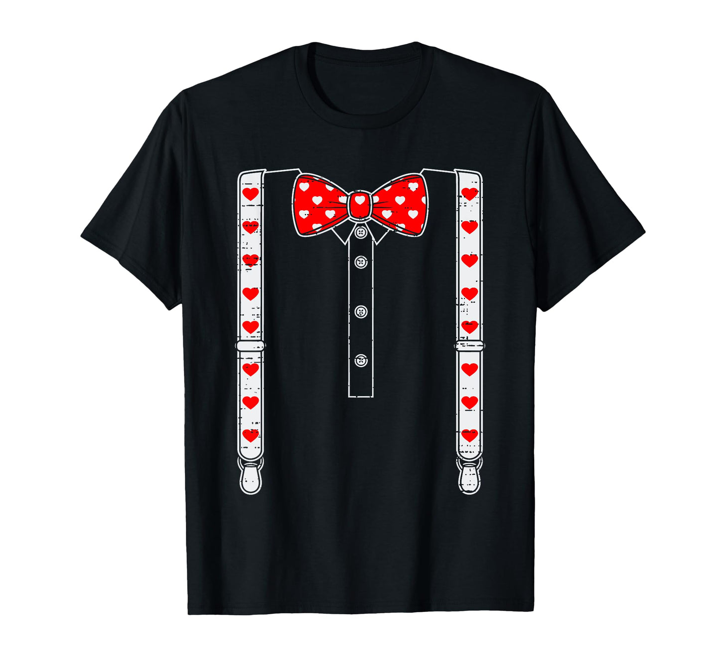 Valentines Day Suspenders And Hearts Bow Tie Boys Teens Kids T-Shirt